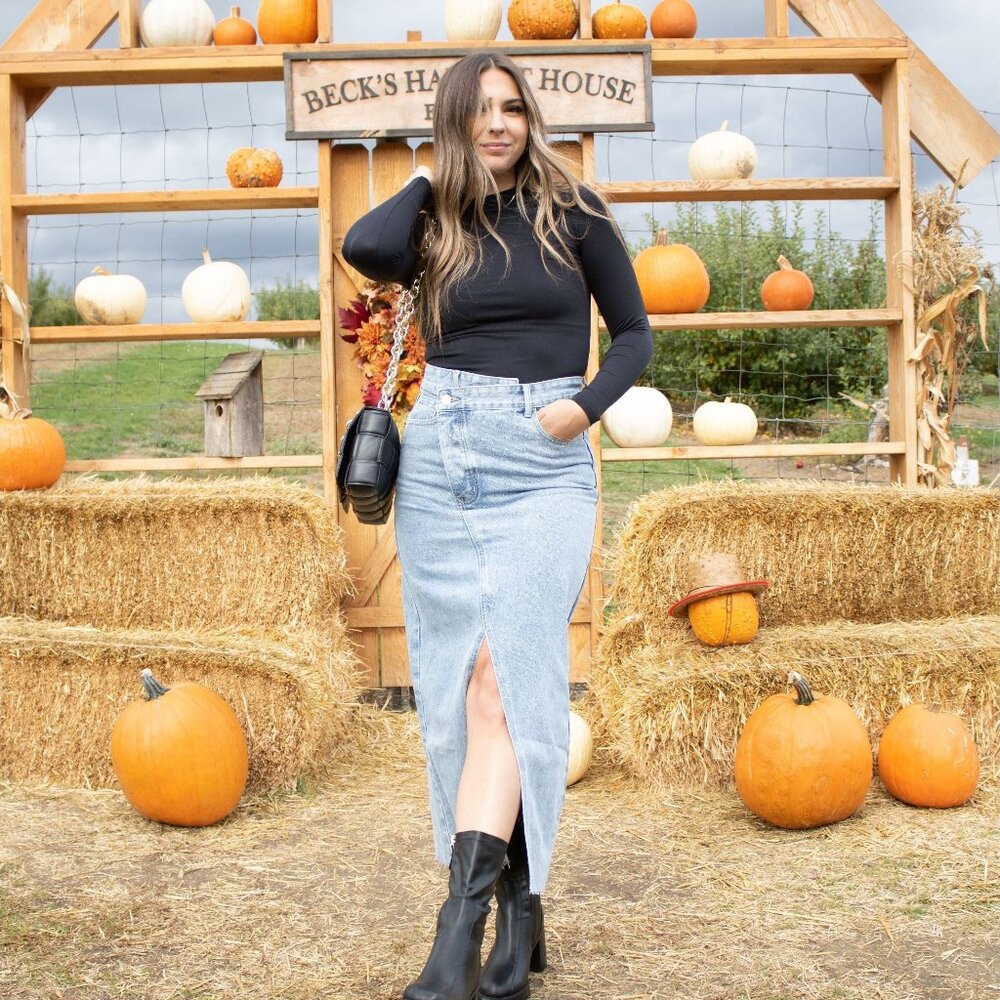 Woven Criss Cross Denim Long Skirt